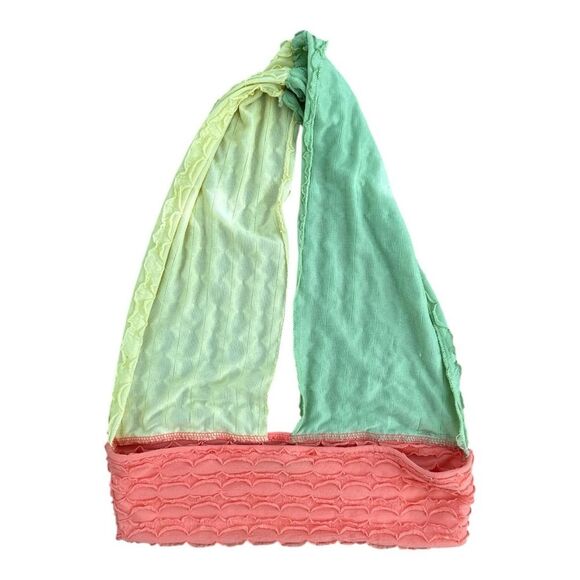 Colorblock Halter Crop Top Medium Green Yellow Coral Textured festival cute - Picture 3 of 3